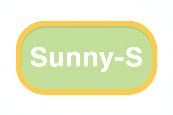 边框黄色背景浅绿色圆角长方形上面有白色文字Sunny-S边框外无任何颜色